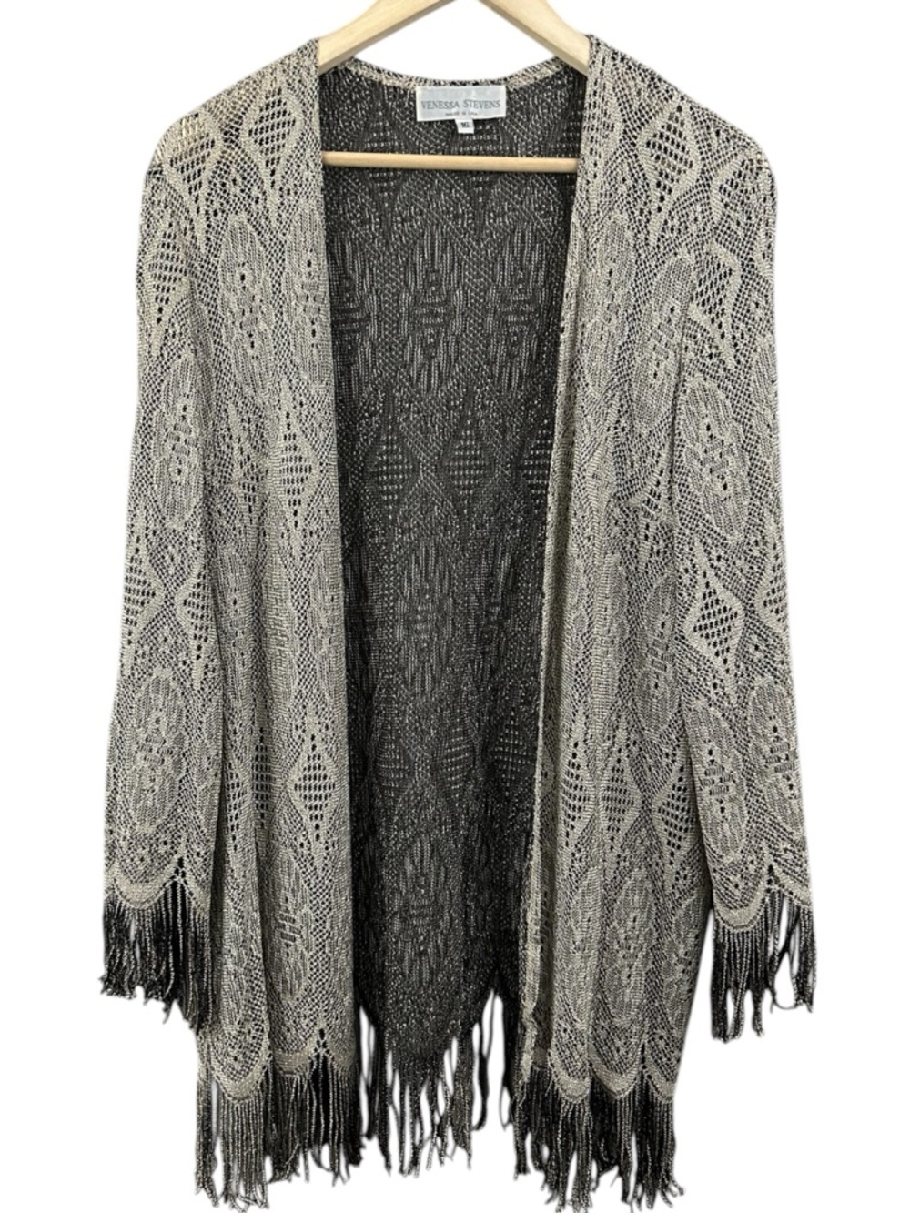 Venessa Stevens Vintage Flapper Style Fringe Shimmer Cardigan Boho Size Large